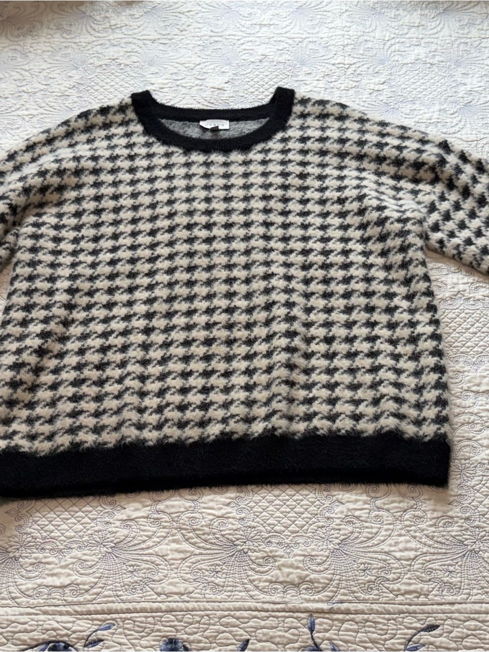 Cyrus Black and Cream Houndstooth Crewneck Sweater